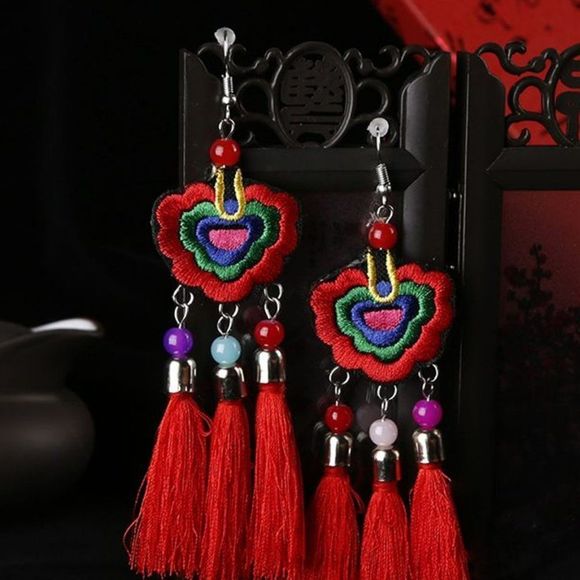 Hand Crafted Jewelry - Embroidered Boho Dangle Earrings Tassels | Women Retro Vintage Handmade #1205